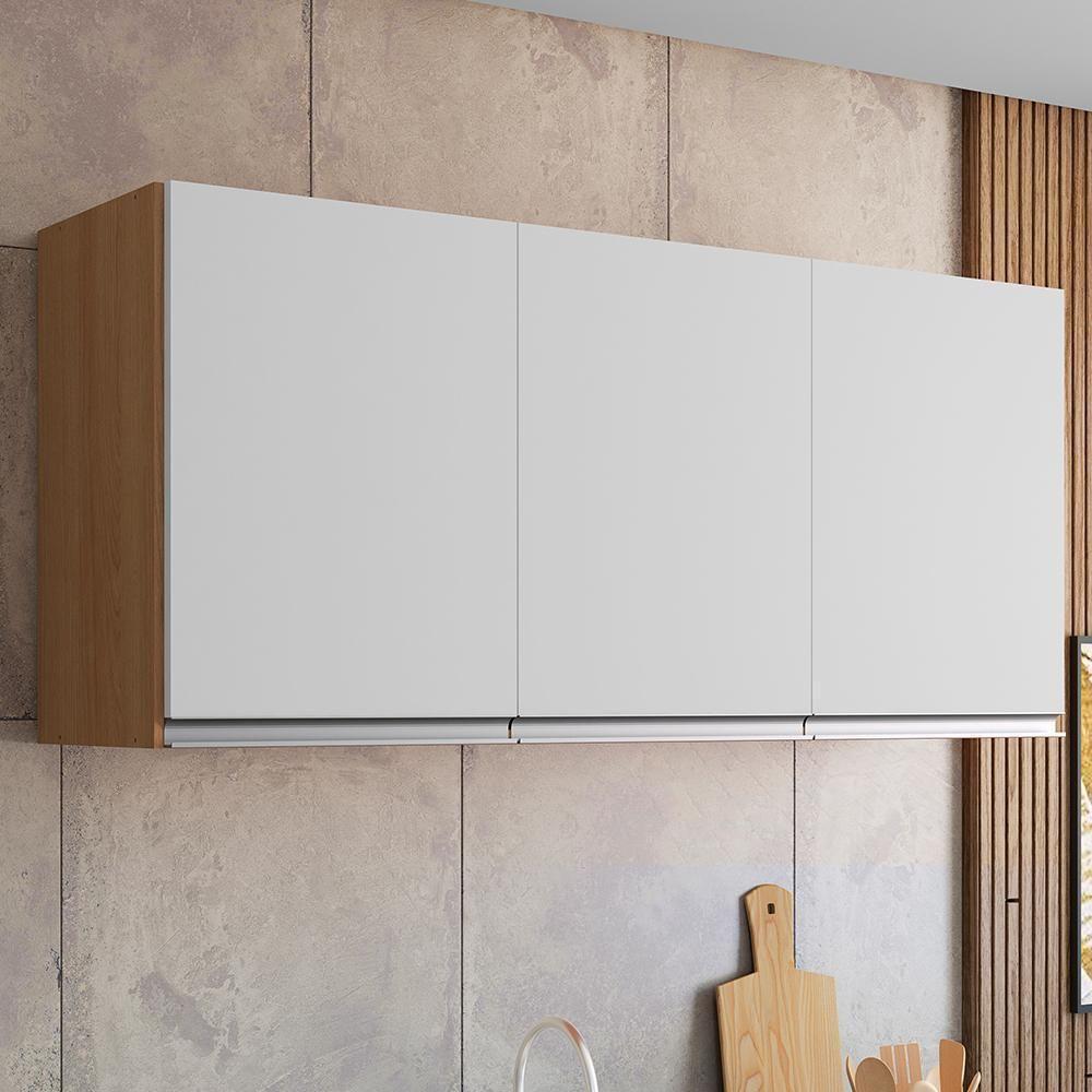 Armário Aéreo Andréia 120cm 3 Portas Amêndoa-branco - Ajl Móveis Amêndoa-branco - 2