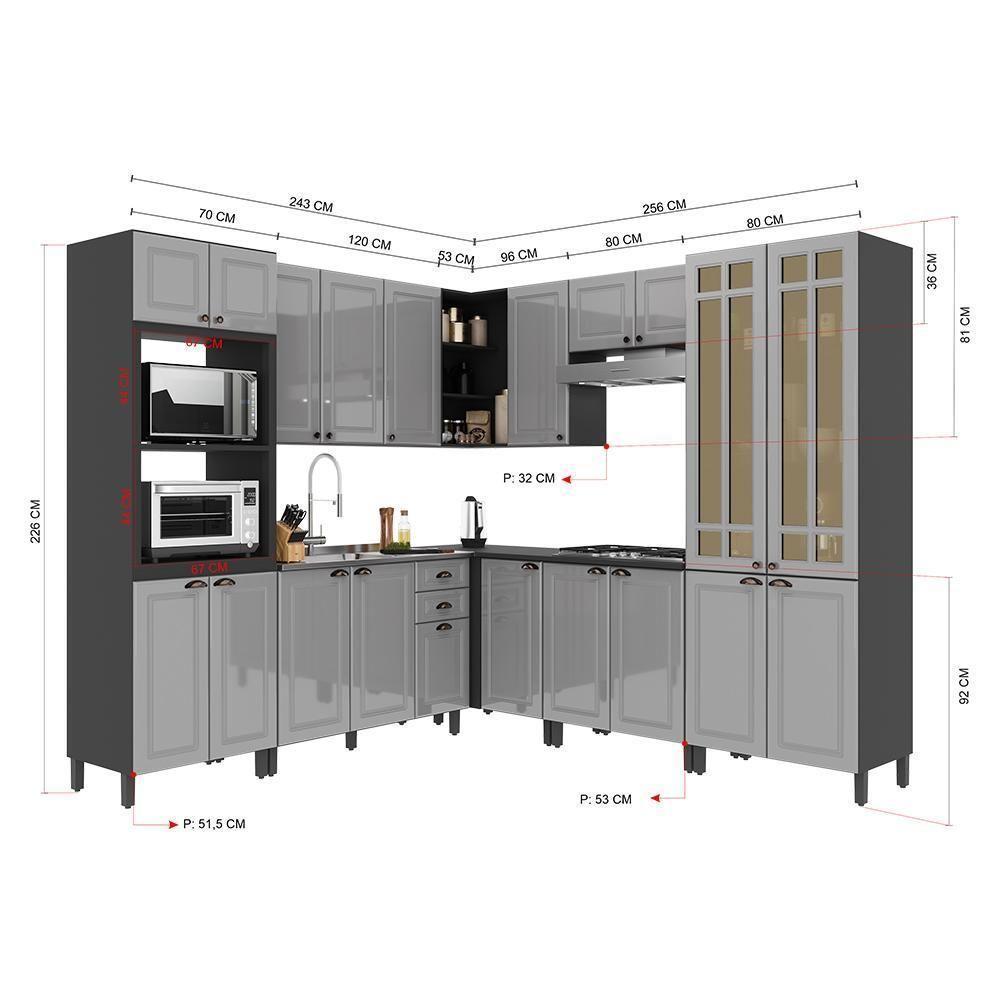 Cozinha Modulada De Canto Firenze 8 Peças Com Torre Quente 2 Fornos Chumbo-titânio - Indékes Chumbo-titânio - 2