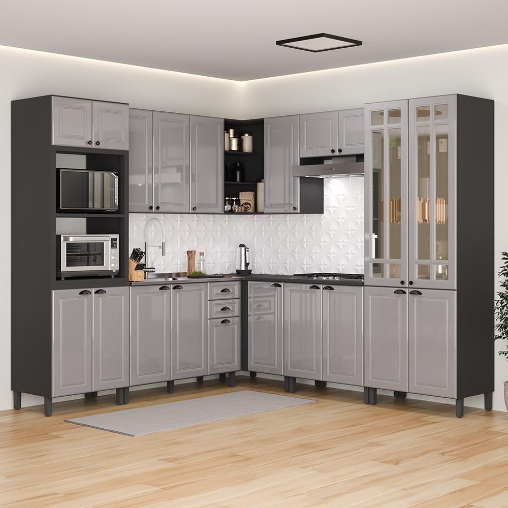 Cozinha Modulada De Canto Firenze 8 Peças Com Torre Quente 2 Fornos Chumbo-titânio - Indékes Chumbo-titânio - 3