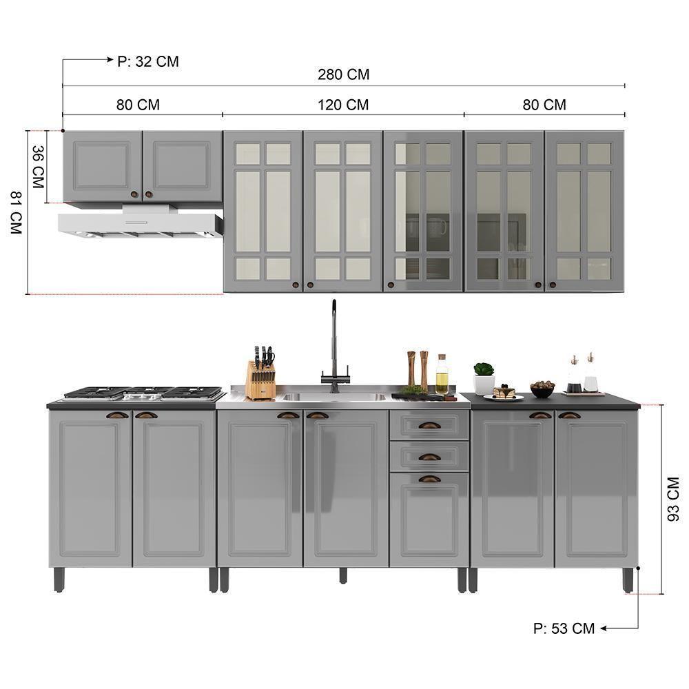 Cozinha Modulada Firenze 6 Peças Com Balcões 80cm Chumbo-titânio - Indékes Chumbo-titânio - 4