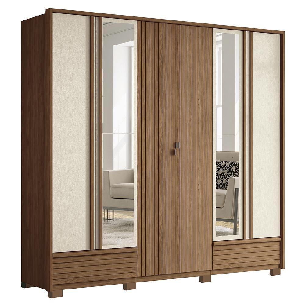 Guarda Roupa Democrata Ripado 6 Portas Jatobá-areia Com Espelho E Pés - Santos Andirá Jatobá-areia - 1