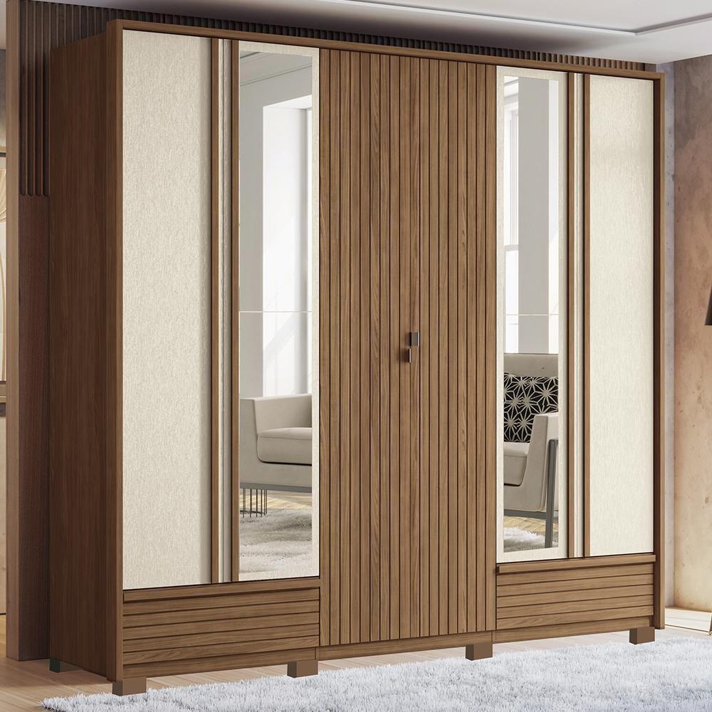 Guarda Roupa Democrata Ripado 6 Portas Jatobá-areia Com Espelho E Pés - Santos Andirá Jatobá-areia - 2