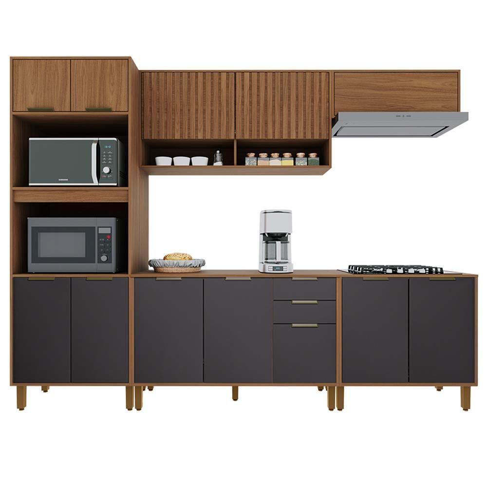 Cozinha Modulada Toronto 5 Peças Com Torre Quente 2 Fornos Freijó-chumbo - Indékes Freijó-chumbo - 1