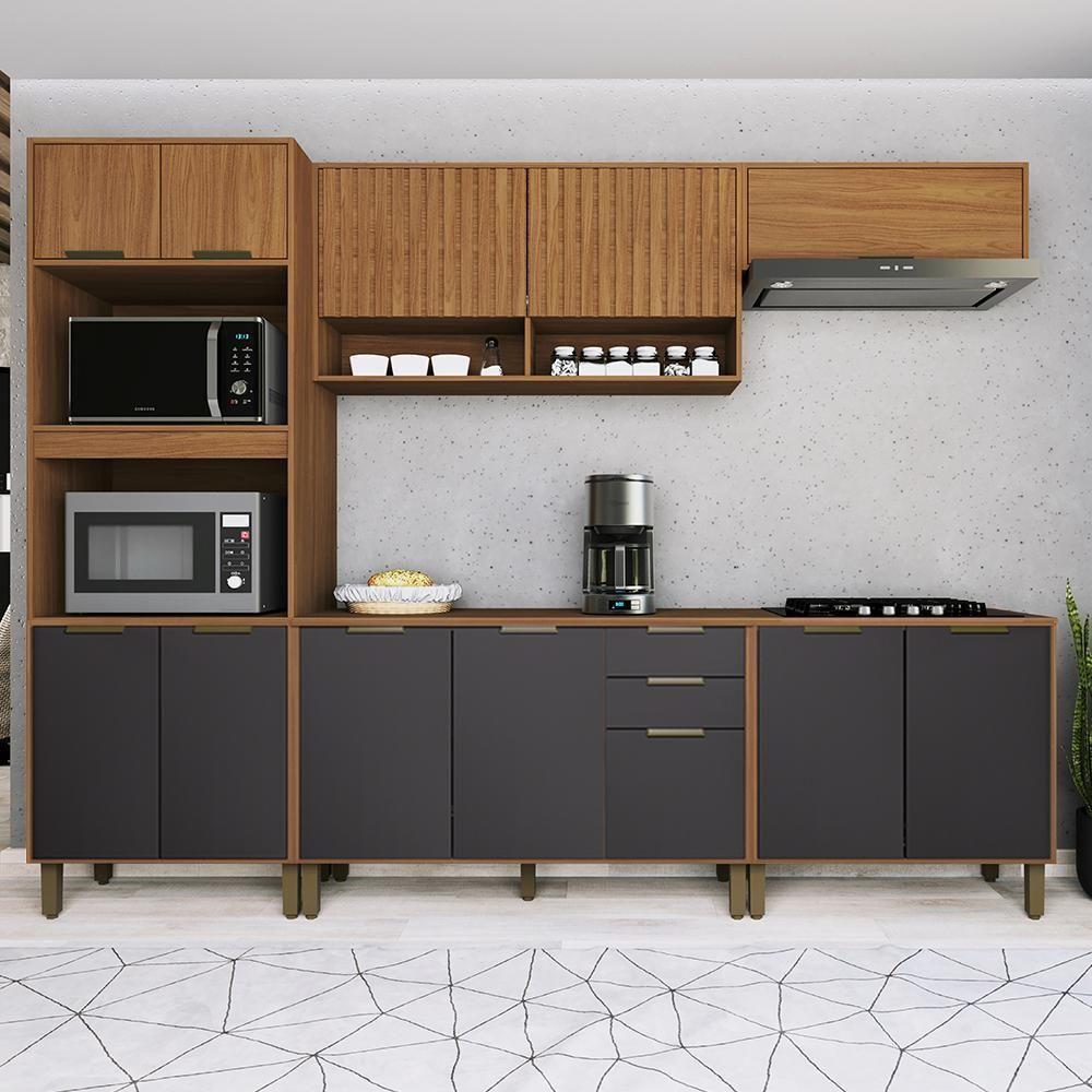 Cozinha Modulada Toronto 5 Peças Com Torre Quente 2 Fornos Freijó-chumbo - Indékes Freijó-chumbo - 2