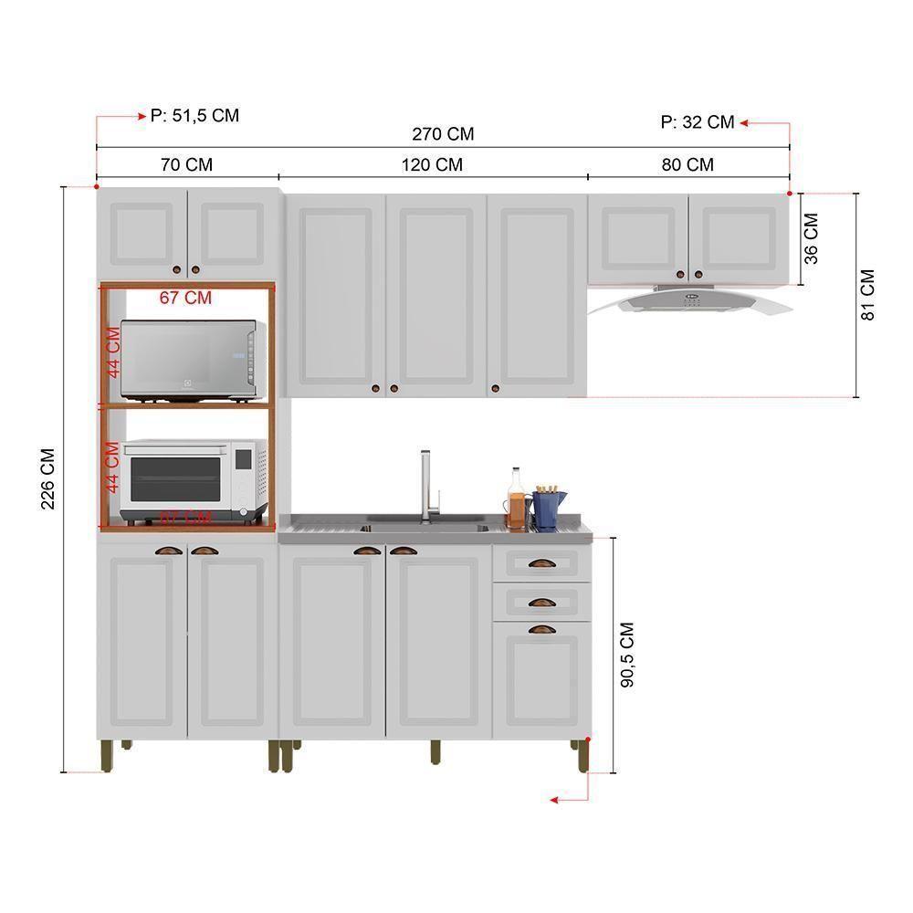 Cozinha Modulada Firenze 4 Peças Com Torre Quente 2 Fornos Branco - Indékes Branco - 4