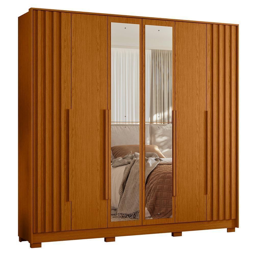 Guarda Roupa Casal Deville Ripado 6 Portas Cinamomo Com Espelho - Móveis Albatroz Cinamomo - 1