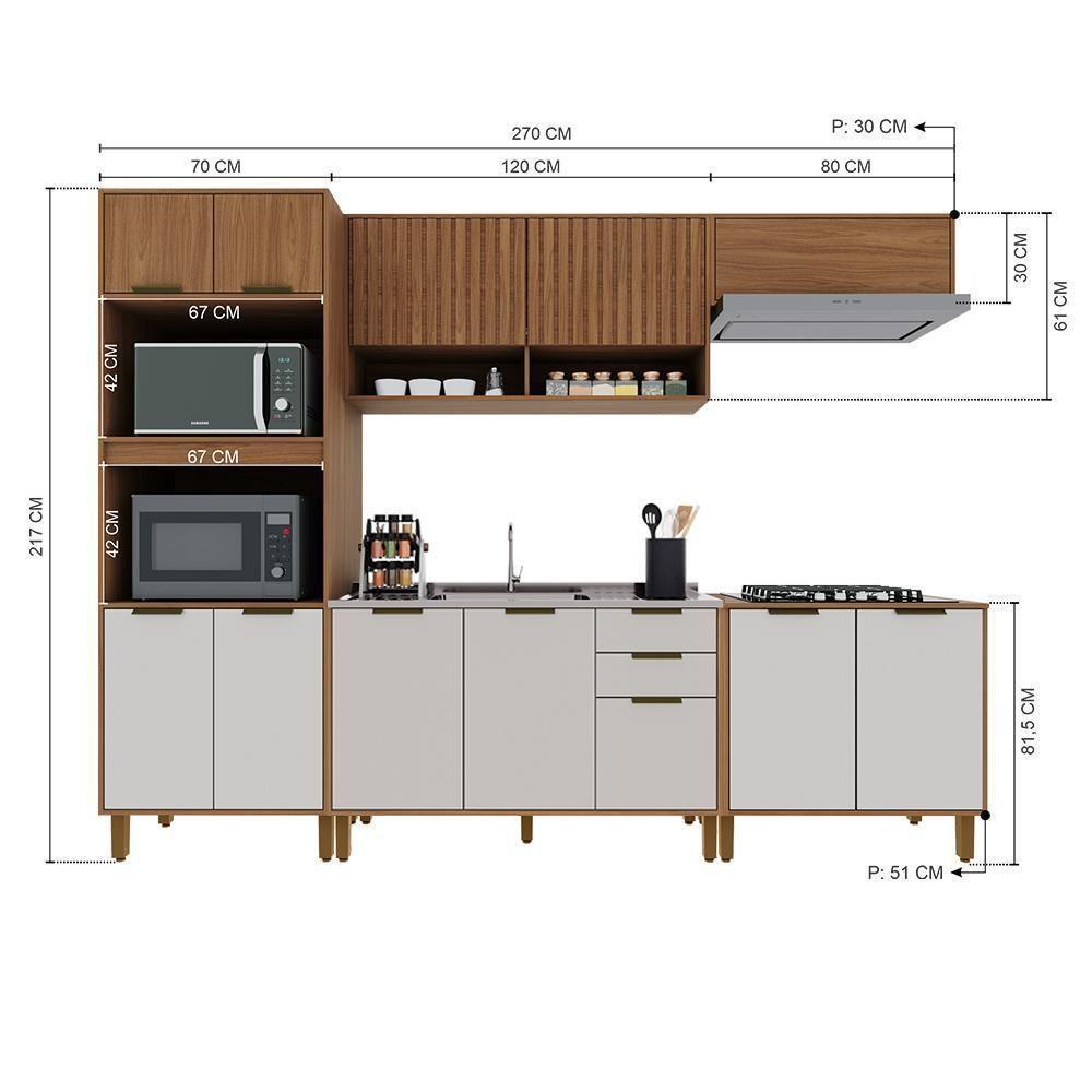 Cozinha Modulada Toronto 5 Peças Com Balcão 120cm Sem Tampo Freijó-off White - Indékes Freijó-off White - 3