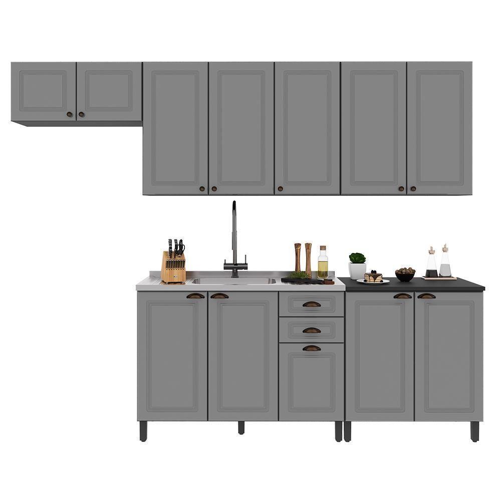 Cozinha Modulada Firenze 5 Peças Com Balcão 120cm Chumbo-titânio Sem Tampo - Indékes Chumbo-titânio - 1