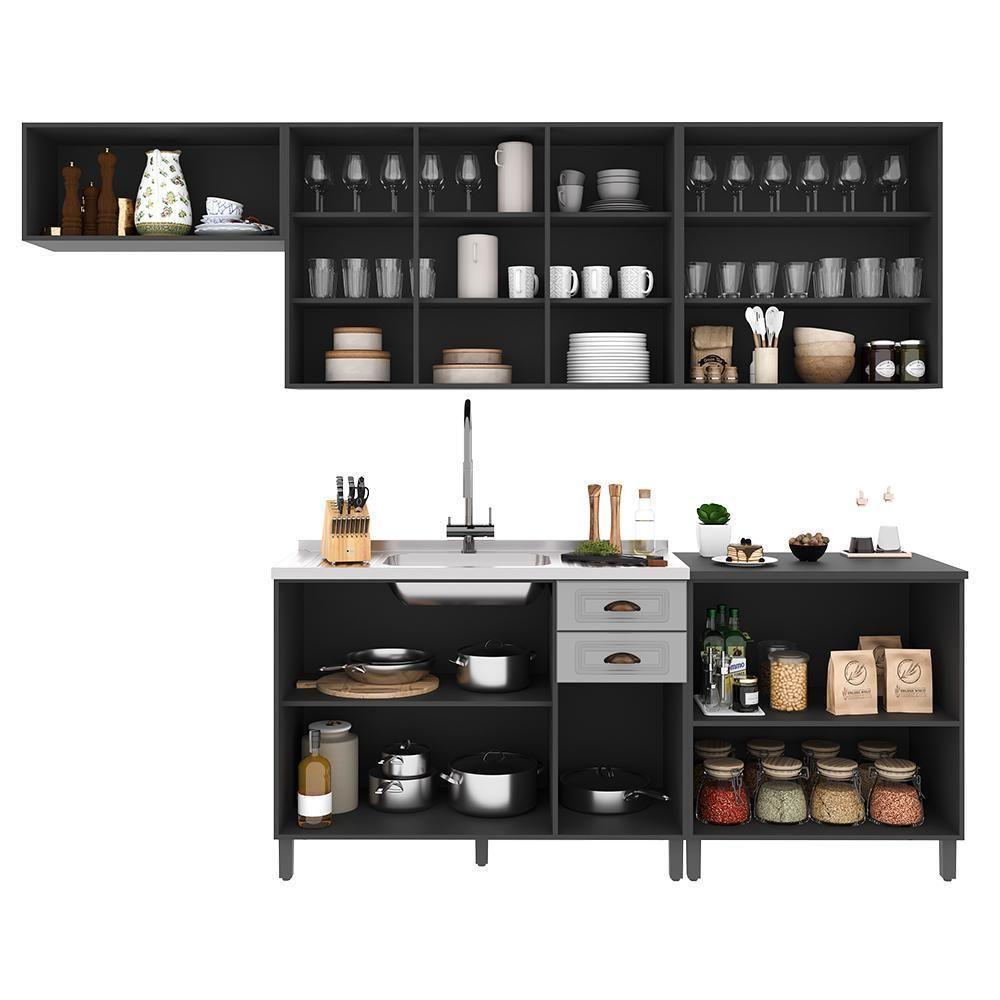 Cozinha Modulada Firenze 5 Peças Com Balcão 120cm Chumbo-titânio Sem Tampo - Indékes Chumbo-titânio - 3