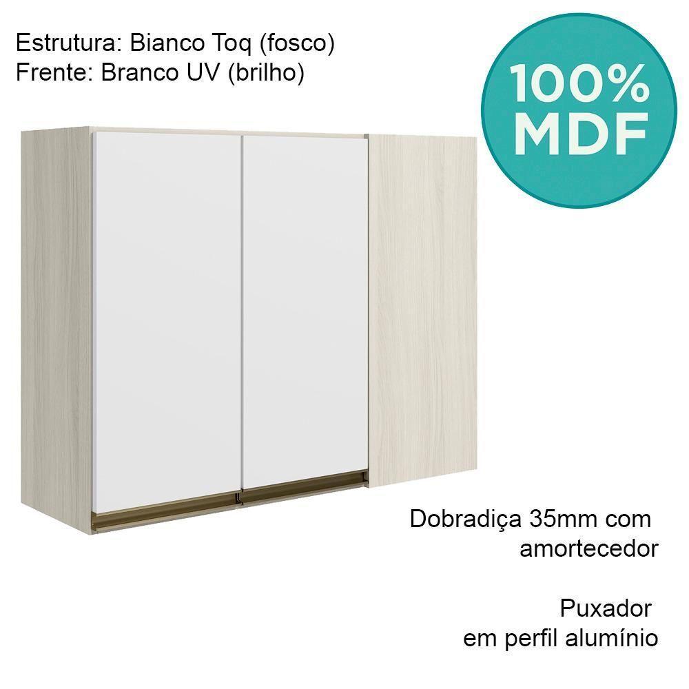 Armario Canto Reto 2p Mdf 89cm Kali 12213 Bianco Toq Branco Uv Nicioli Bianco Toq Branco Uv - 4
