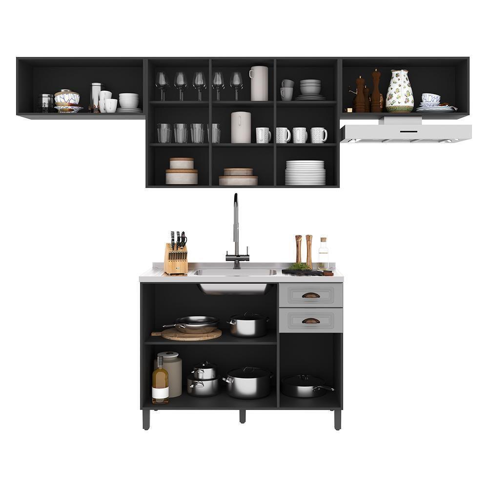 Cozinha Modulada Firenze 4 Peças Com Aéreo 120cm Chumbo-titânio - Indékes Chumbo-titânio - 3