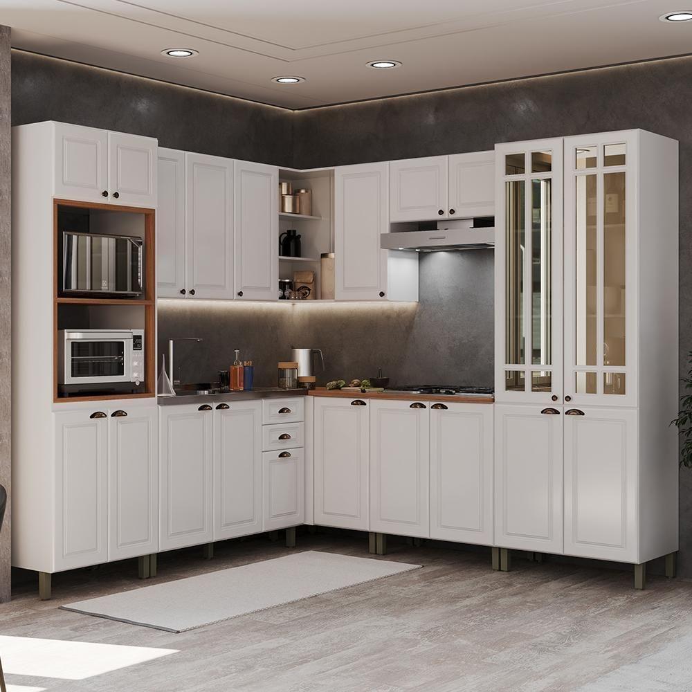 Cozinha Modulada De Canto Firenze 8 Peças Com Torre Quente 2 Fornos Branco - Indékes Branco - 2