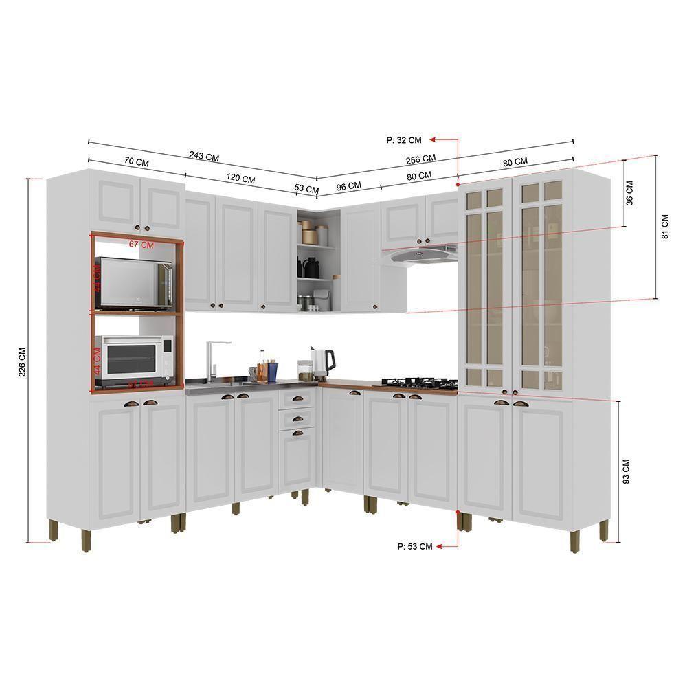 Cozinha Modulada De Canto Firenze 8 Peças Com Torre Quente 2 Fornos Branco - Indékes Branco - 4