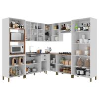 Cozinha Modulada De Canto Firenze 8 Peças Com Torre Quente 2 Fornos Branco - Indékes Branco - 3