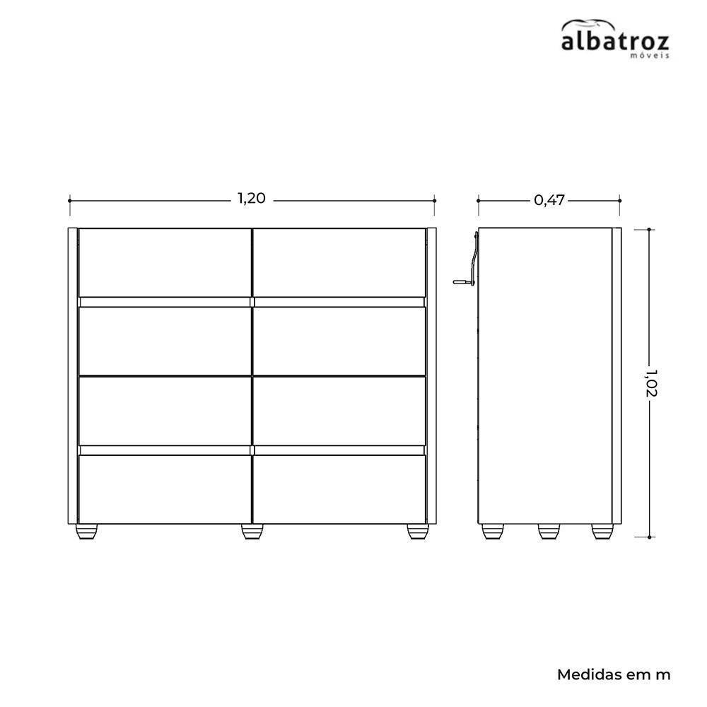 Cômoda Aparador 8 Gavetas Branco-freijó Com Tampo De Vidro - Móveis Albatroz Branco-freijó - 5