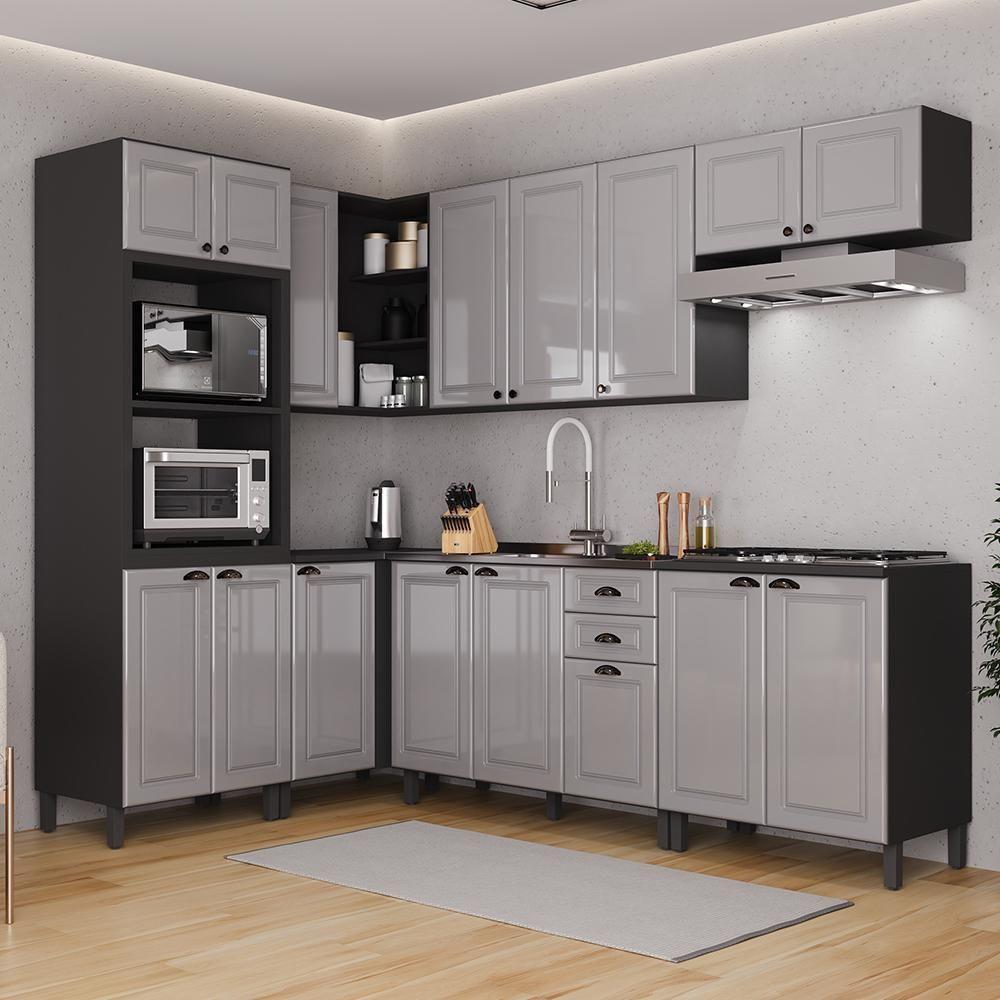 Cozinha Modulada De Canto Firenze 7 Peças Com Torre Quente 2 Fornos Chumbo-titânio - Indékes Chumbo-titânio - 2