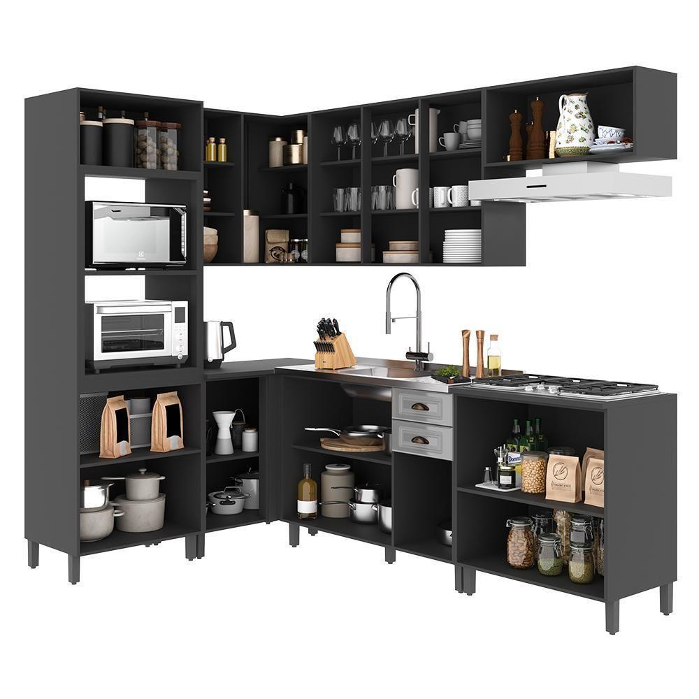 Cozinha Modulada De Canto Firenze 7 Peças Com Torre Quente 2 Fornos Chumbo-titânio - Indékes Chumbo-titânio - 3