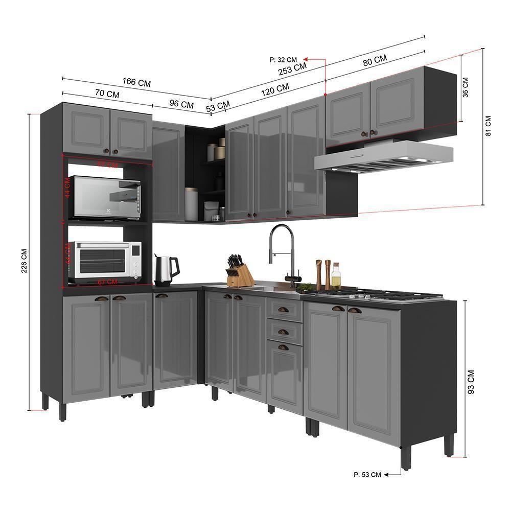 Cozinha Modulada De Canto Firenze 7 Peças Com Torre Quente 2 Fornos Chumbo-titânio - Indékes Chumbo-titânio - 4