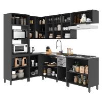 Cozinha Modulada De Canto Firenze 7 Peças Com Torre Quente 2 Fornos Chumbo-titânio - Indékes Chumbo-titânio - 3