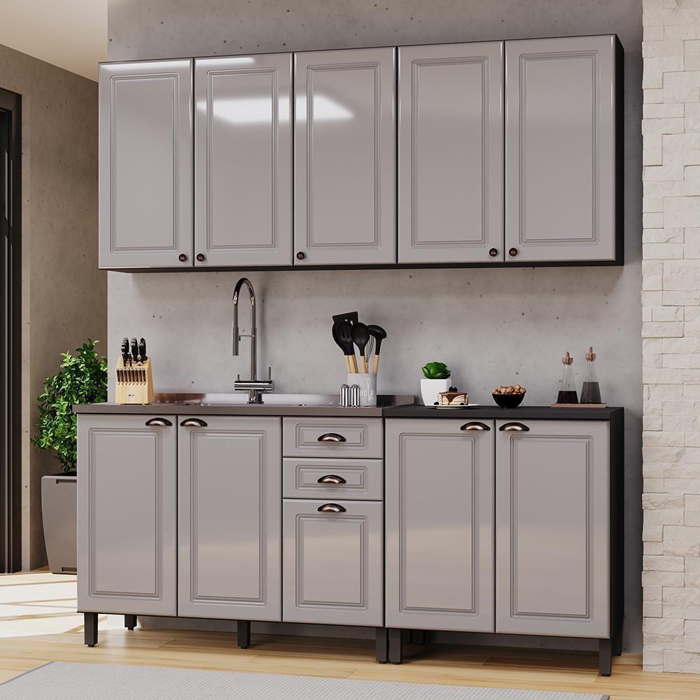Cozinha Modulada Firenze 4 Peças Com Balcão 120cm Chumbo-titânio Sem Tampo - Indékes Chumbo-titânio - 2