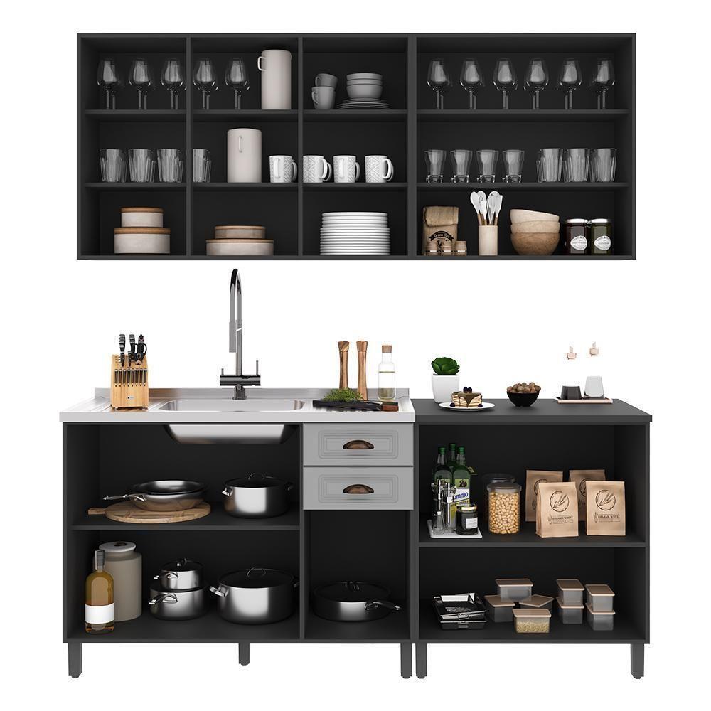 Cozinha Modulada Firenze 4 Peças Com Balcão 120cm Chumbo-titânio Sem Tampo - Indékes Chumbo-titânio - 3