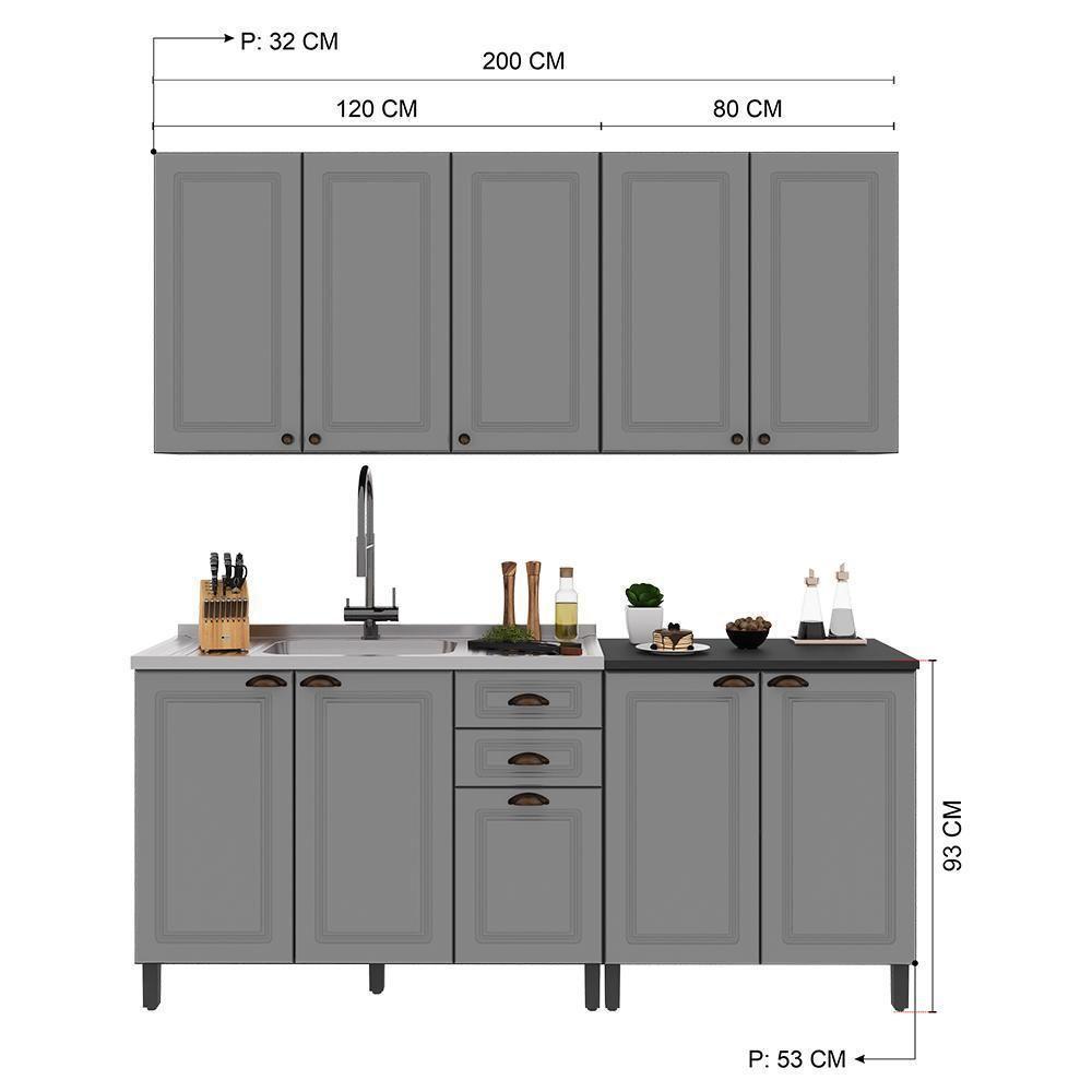 Cozinha Modulada Firenze 4 Peças Com Balcão 120cm Chumbo-titânio Sem Tampo - Indékes Chumbo-titânio - 4