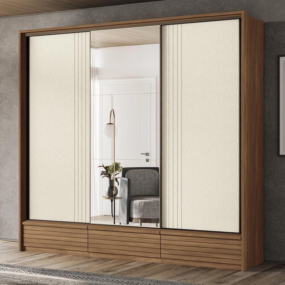 Guarda Roupa Democrata 3 Portas Deslizantes Flex Jatobá-areia Com Espelho - Santos Andirá Jatobá-areia - 2