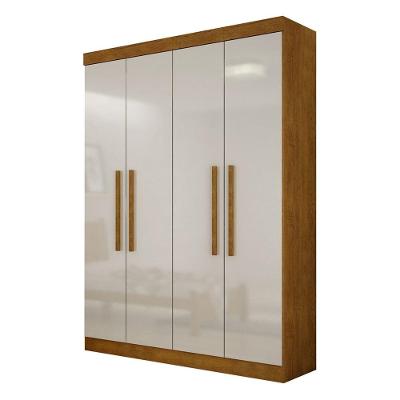 Guarda Roupa Solteiro Hera 4 Portas 2 Gavetas Imbuia-off White MDF Móveis Rufato