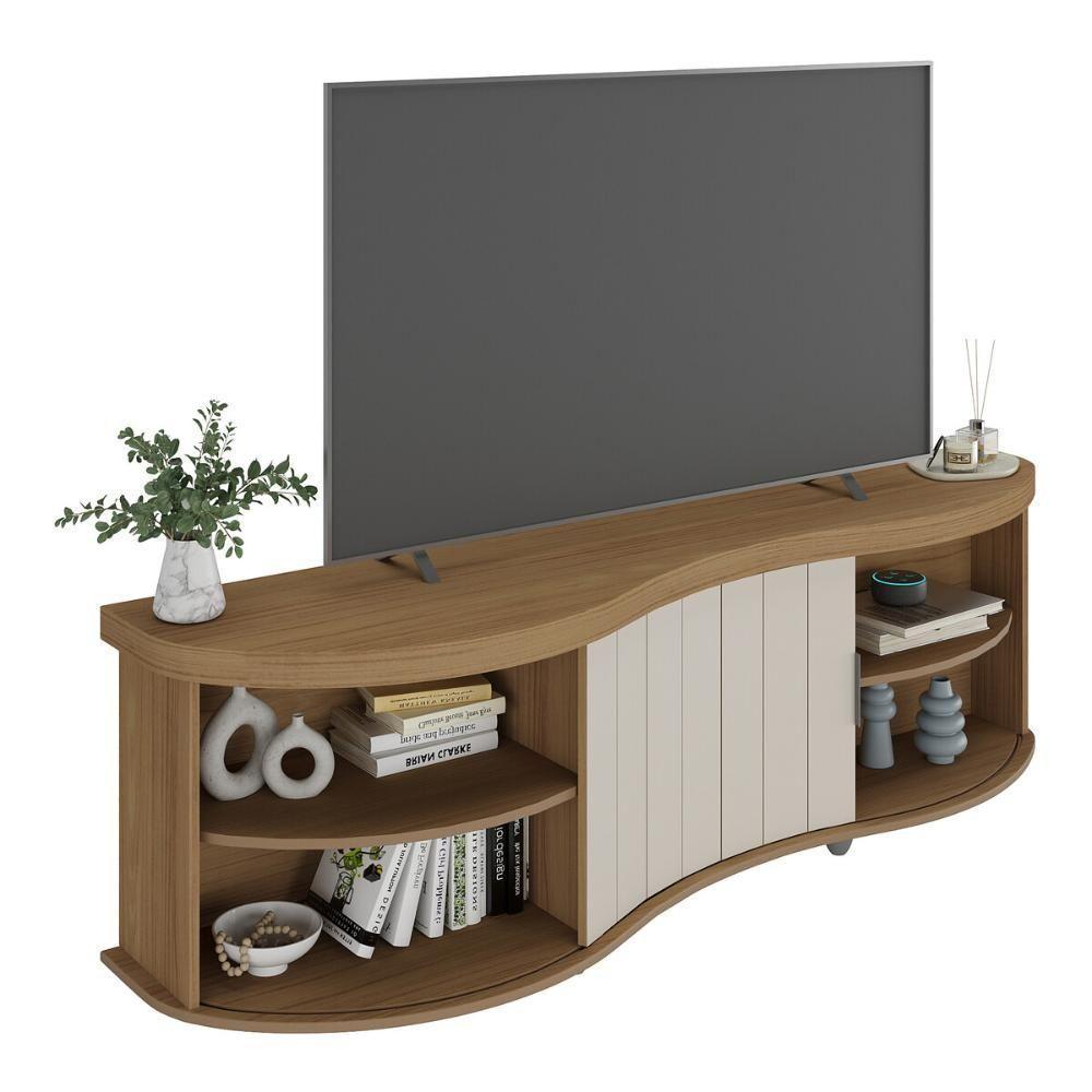 Rack Para Tv Até 75 Polegadas 180cm Com 1 Porta Flex Multimóveis Cr45324 Carvalho/off White Carvalho/off White - 6