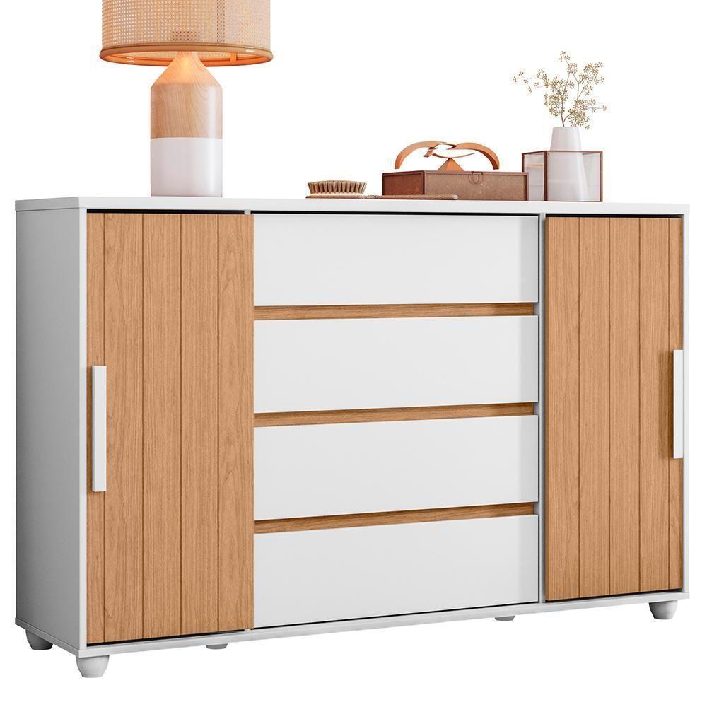 Cômoda Evidenza 2 Portas E 4 Gavetas Flex Branco-freijó - Móveis Albatroz Branco-freijó - 1