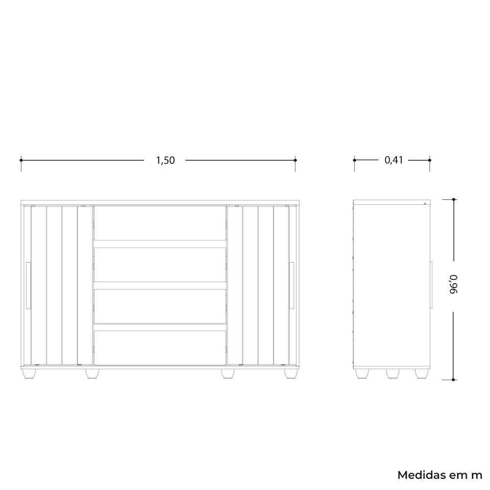 Cômoda Evidenza 2 Portas E 4 Gavetas Flex Branco-freijó - Móveis Albatroz Branco-freijó - 5