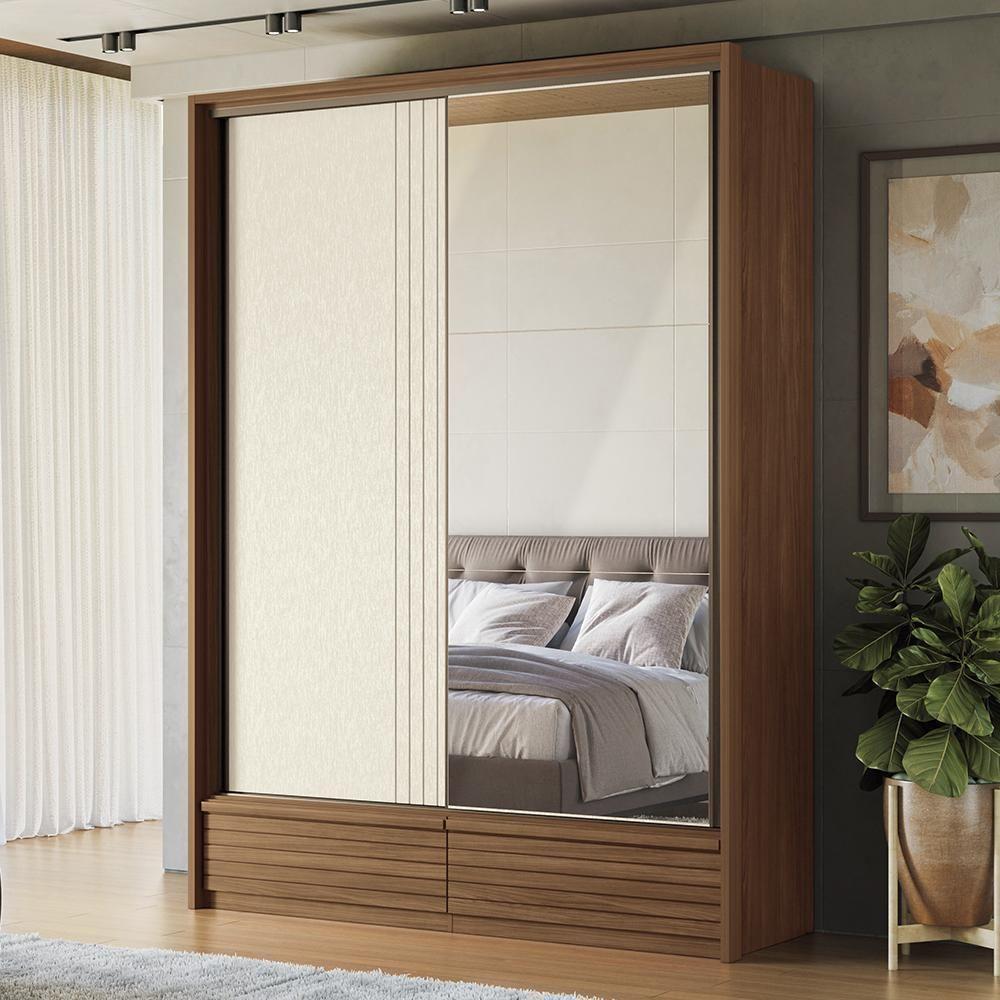 Guarda Roupa Democrata 2 Portas Deslizantes Flex Jatobá-areia Com Espelho - Santos Andirá Jatobá-areia - 2