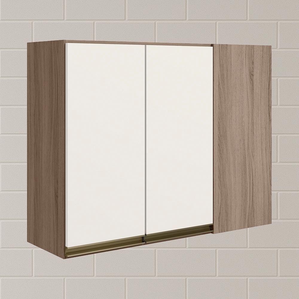 Armario Canto Reto 2p Mdf 89cm Kali 12213 Carvalho Toq Off White Cetim Nicioli Carvalho Toq Off White Cetim - 2