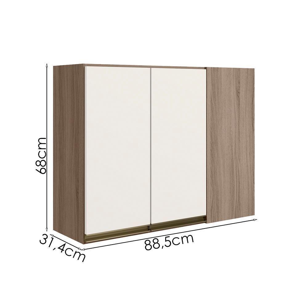 Armario Canto Reto 2p Mdf 89cm Kali 12213 Carvalho Toq Off White Cetim Nicioli Carvalho Toq Off White Cetim - 3