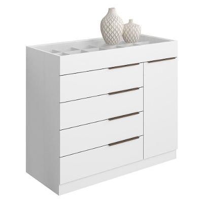 Cômoda Sevilha 5 Gavetas MDF Puxador Plástico Branco Brilhante com Porta Joias