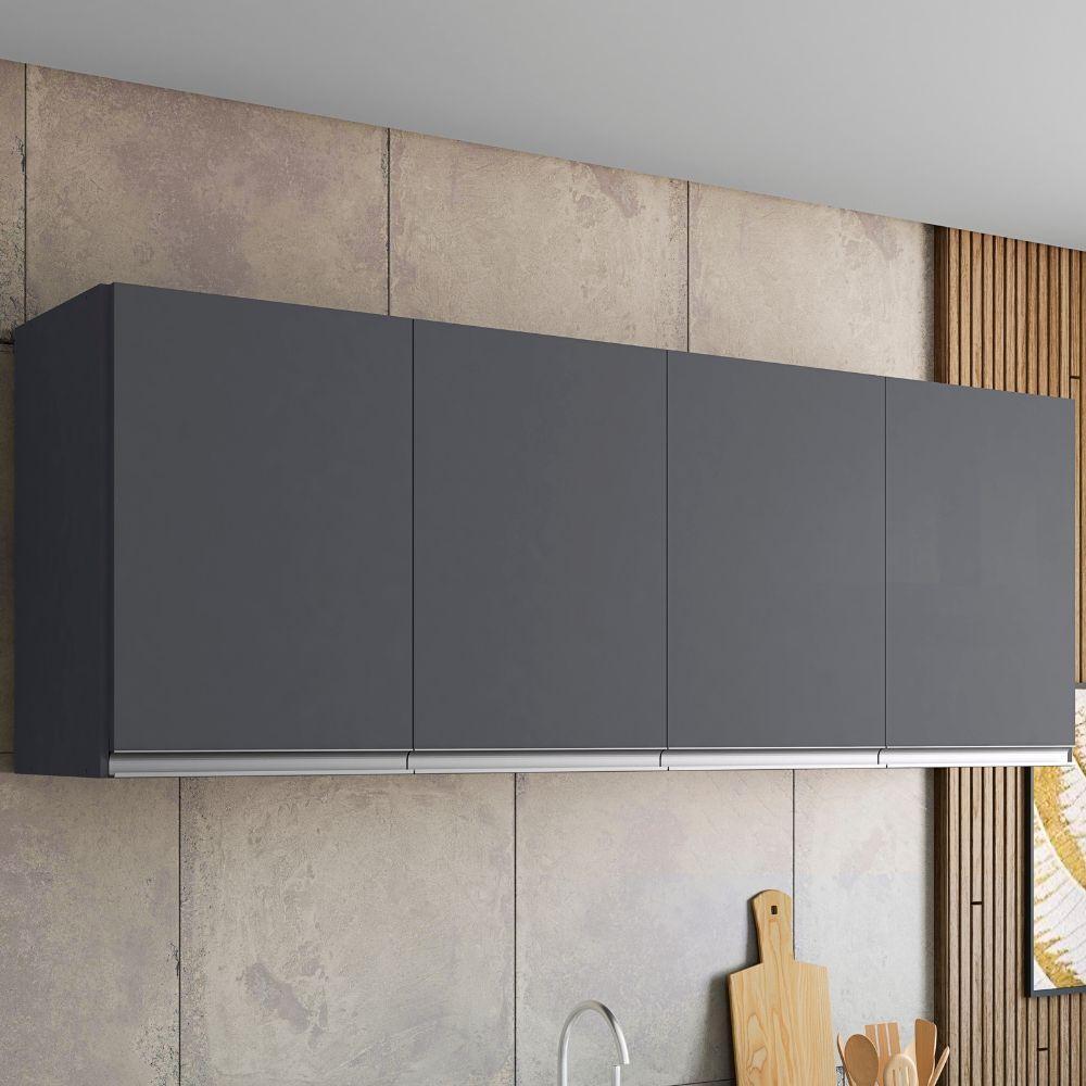 Armário Aéreo Andréia 150 Cm 4 Portas Cinza Ajl - 4