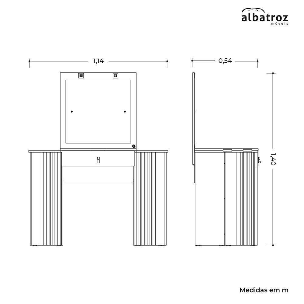 Penteadeira Camarim De Canto Glitter 1 Gaveta Branco - Móveis Albatroz Branco - 6