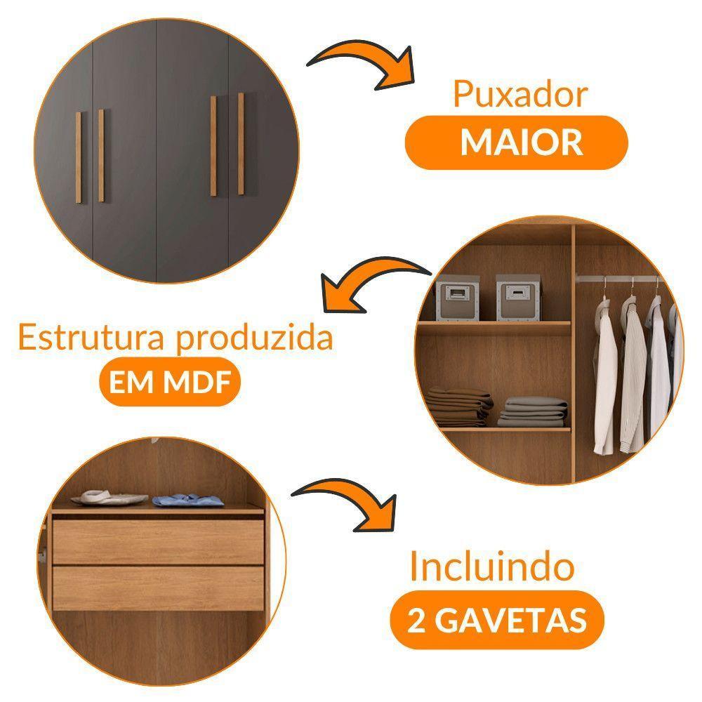 Guarda Roupa Solteiro Hera 4 Portas Rufato Imbuia Com Grafite - 6