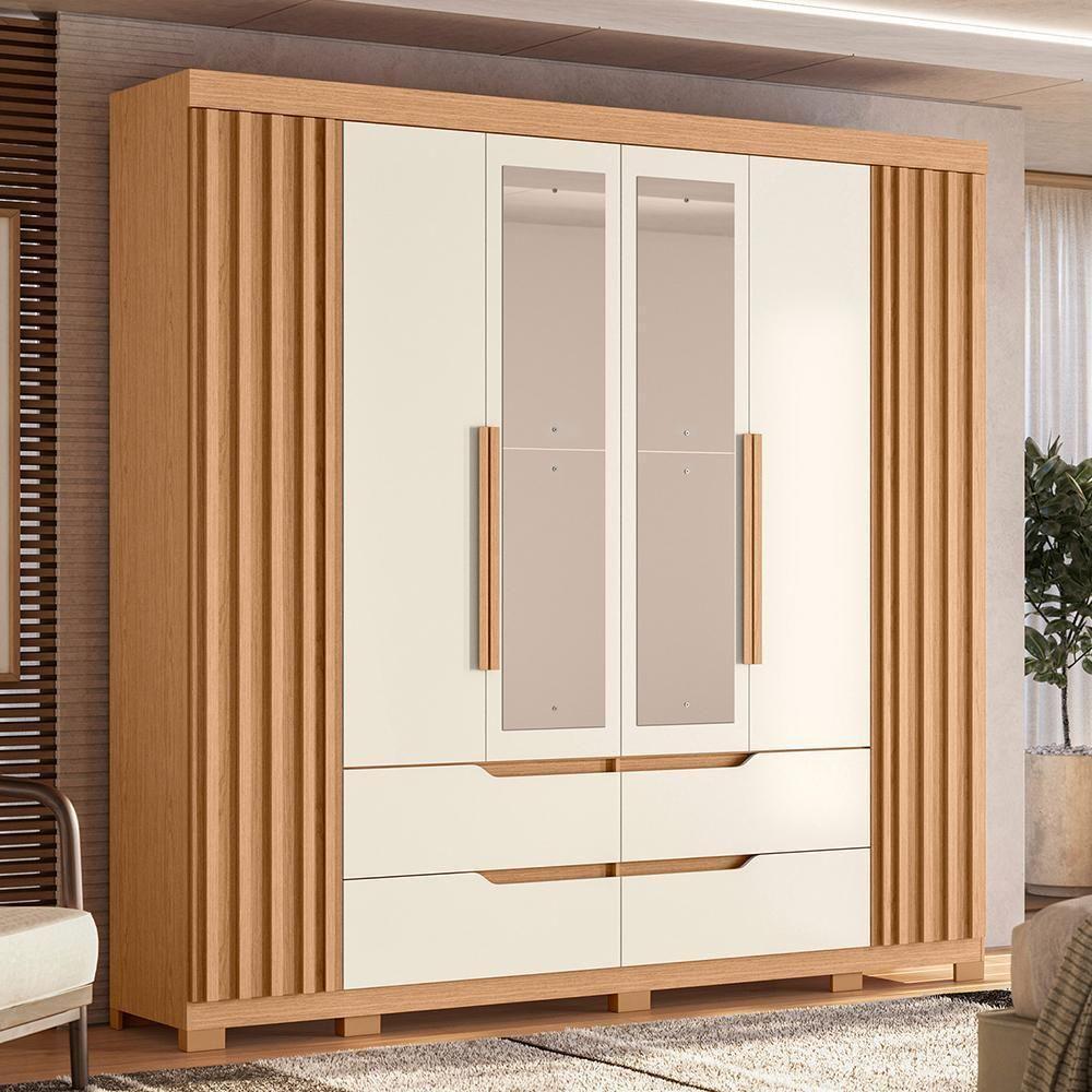 Guarda Roupa Casal Doble 4 Portas E 4 Gavetas Freijó-off White Com Espelho - Móveis Albatroz Freijó-off White - 2