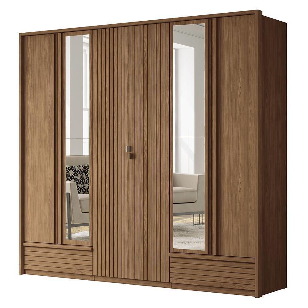 Guarda Roupa Democrata Ripado 6 Portas Jatobá Com Espelho - Santos Andirá Jatobá - 1