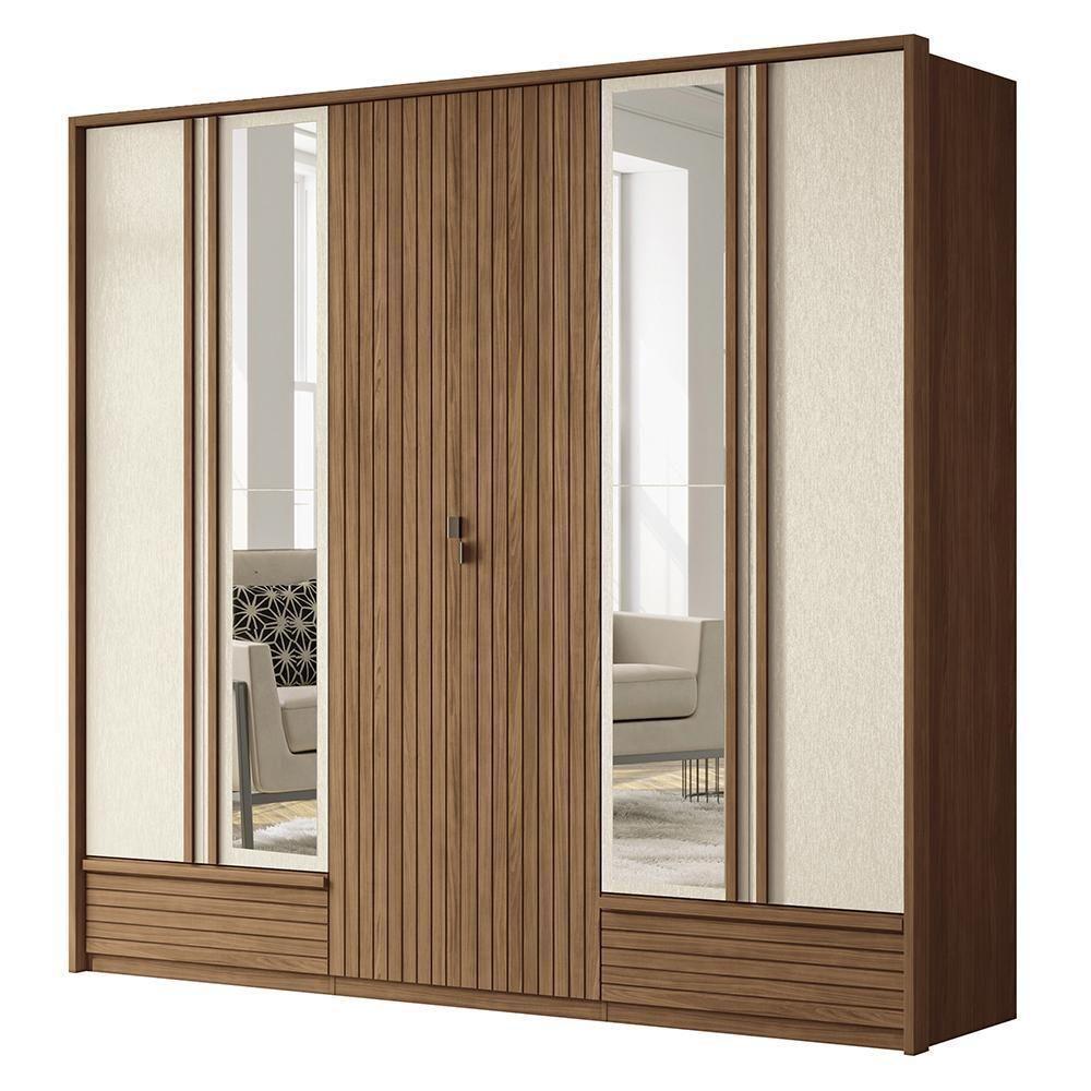 Guarda Roupa Democrata Ripado 6 Portas Jatobá-areia Com Espelho - Santos Andirá Jatobá-areia - 1