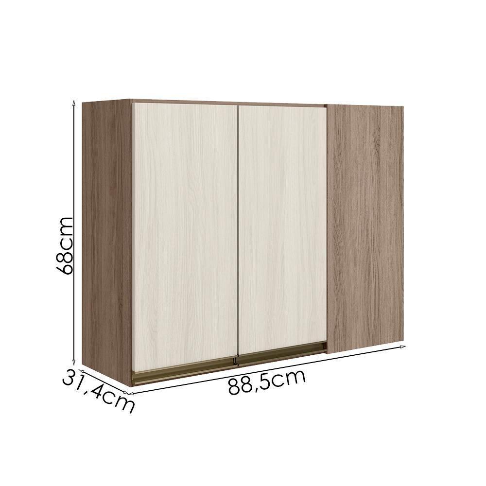 Armario Canto Reto 2p Mdf 89cm Kali 12213 Carvalho Toq Bianco Toq Nicioli Carvalho Toq Bianco Toq - 3