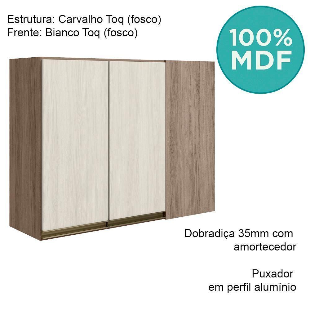 Armario Canto Reto 2p Mdf 89cm Kali 12213 Carvalho Toq Bianco Toq Nicioli Carvalho Toq Bianco Toq - 4