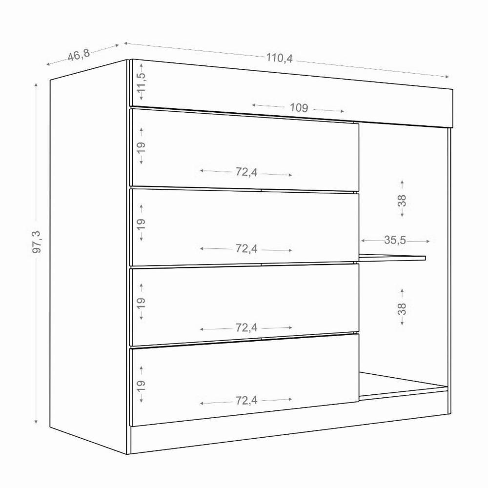 Cômoda Sevilha 1 Porta E 5 Gavetas Com Porta Joias Atacama - Aramóveis Atacama - 5