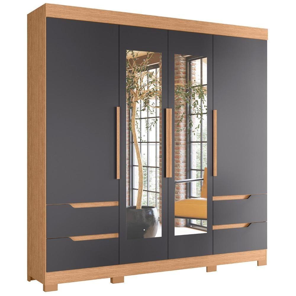 Guarda Roupa Casal Vivacce 4 Portas E 4 Gavetas Freijó-titanium Com Espelho - Móveis Albatroz Freijó-titanium - 1