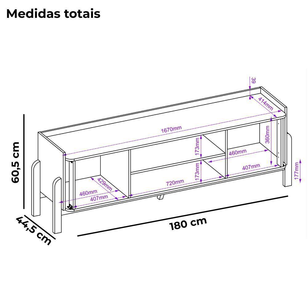 Rack Bancada Tv 65 Pol 180 Cm Cher Off White Cedro Dj Moveis Off White Cedro - 3