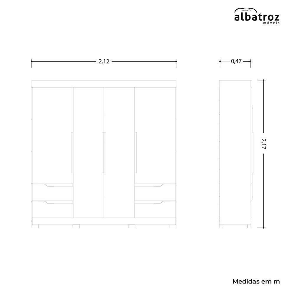 Guarda Roupa Casal Vivacce 4 Portas E 4 Gavetas Freijó-titanium - Móveis Albatroz Freijó-titanium - 4