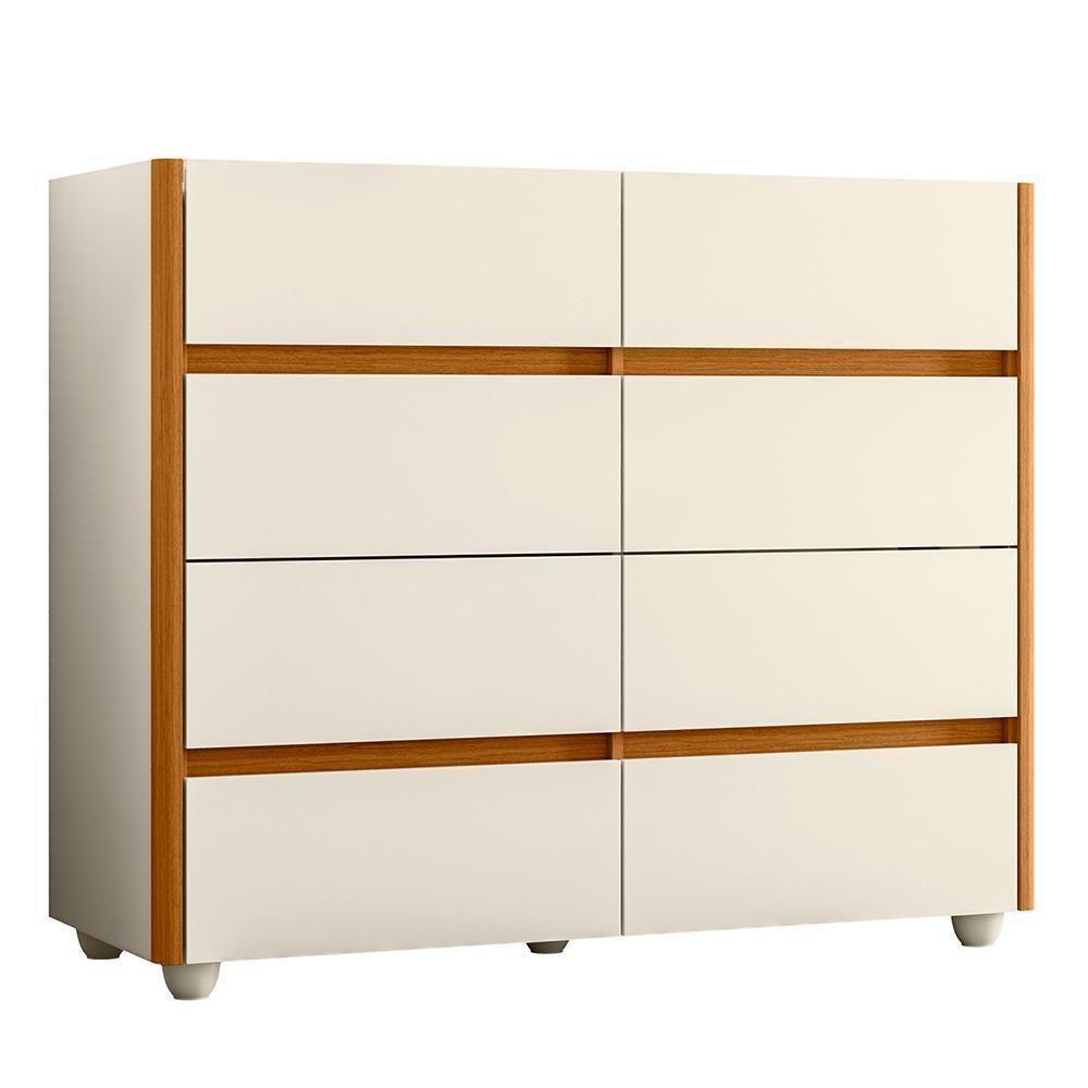 Cômoda Aparador 8 Gavetas Off White-cinamomo Com Tampo De Vidro - Móveis Albatroz Off White-cinamomo - 1