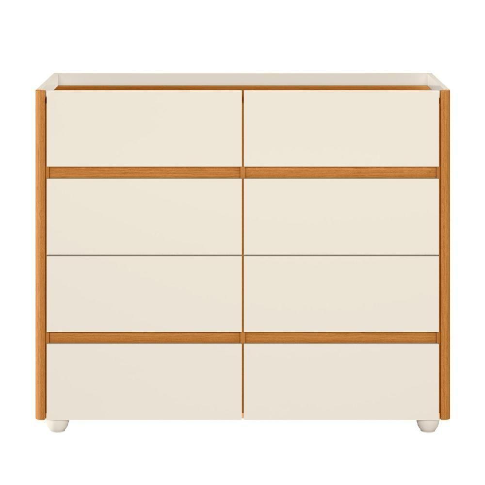 Cômoda Aparador 8 Gavetas Off White-cinamomo Com Tampo De Vidro - Móveis Albatroz Off White-cinamomo - 2