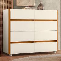 Cômoda Aparador 8 Gavetas Off White-cinamomo Com Tampo De Vidro - Móveis Albatroz Off White-cinamomo